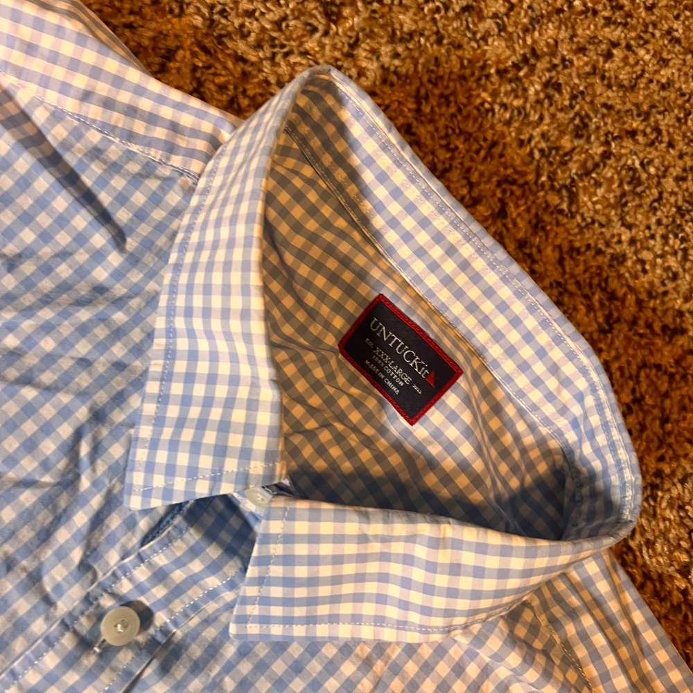 UNTUCKIT Wrinkle Free Short Sleeve Blue Gingham Check‎ Button Down Shirt XXXL